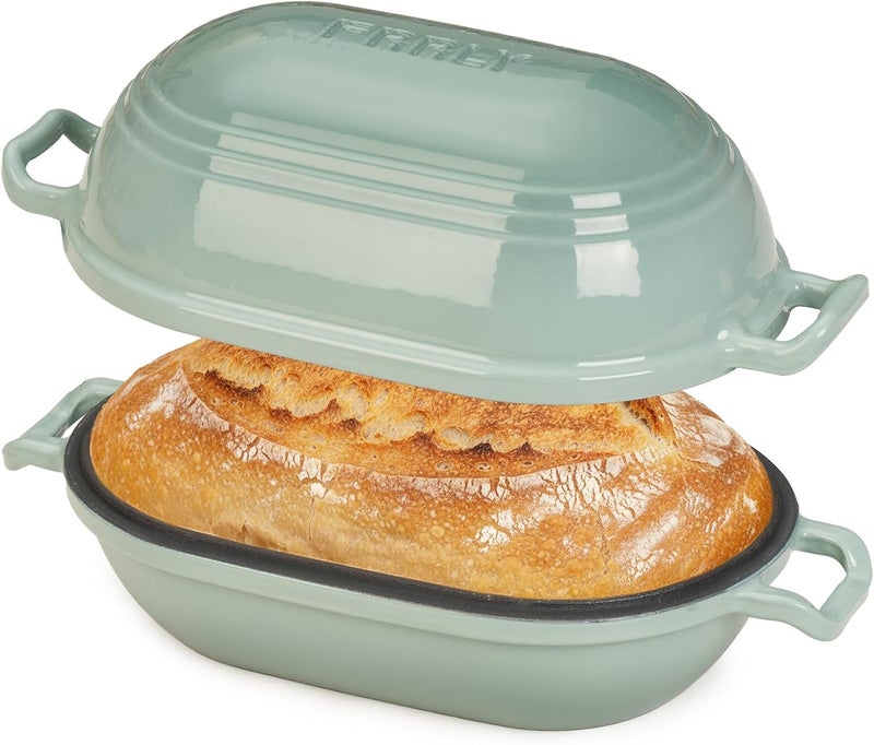 FRRLY Enameled Cast Iron Dutch Oven for Sourdough Bread Baking,9 x 5-4/5 Inch Oval Cast Iron Bread Pan with Lid,Dutch Oven for Homemade Sourdough Baking,2.8QT Meatloaf Pan,Oven Safe - Image 1